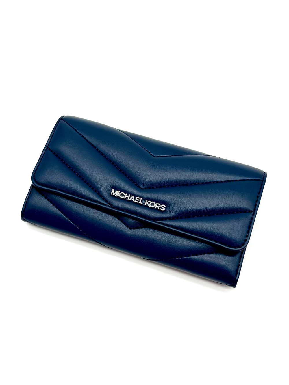 Michael Kors Large Quilted Trifold Wallet Navy Blue